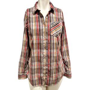 Obey Propaganda Women's Flannel Button Up Shirt With Adjustable Waist Strings Si